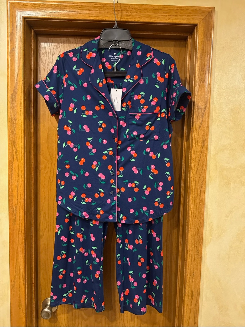 kate spade Navy Cherry-Print Short Sleeve Pajama Set